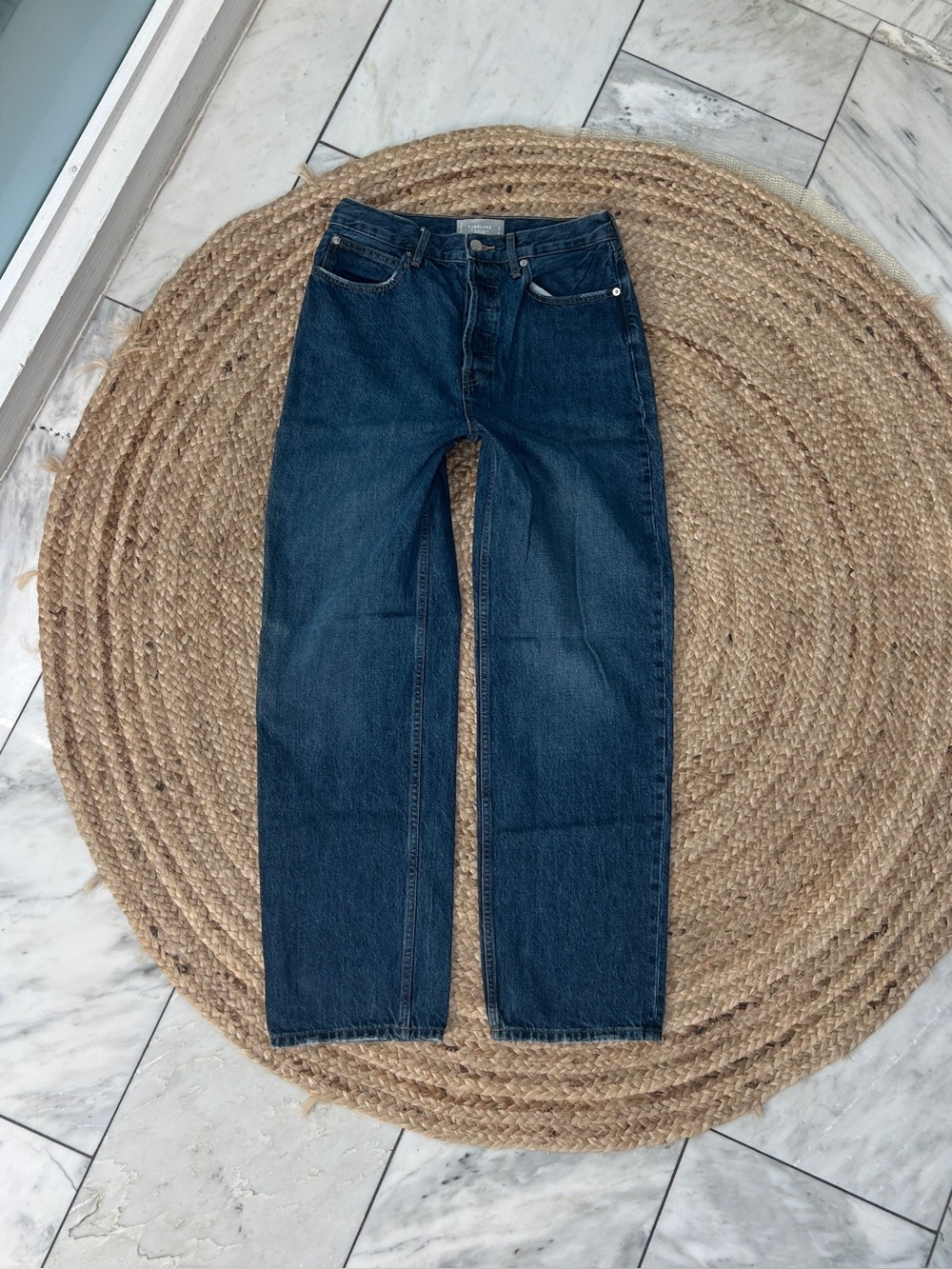 Everlane 100% Organic Cotton 90s Way High Dark Blue Denim Jeans 28 28L Long